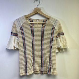 Free People Babes Only Cream Stripe Flutter Top, Size Medium